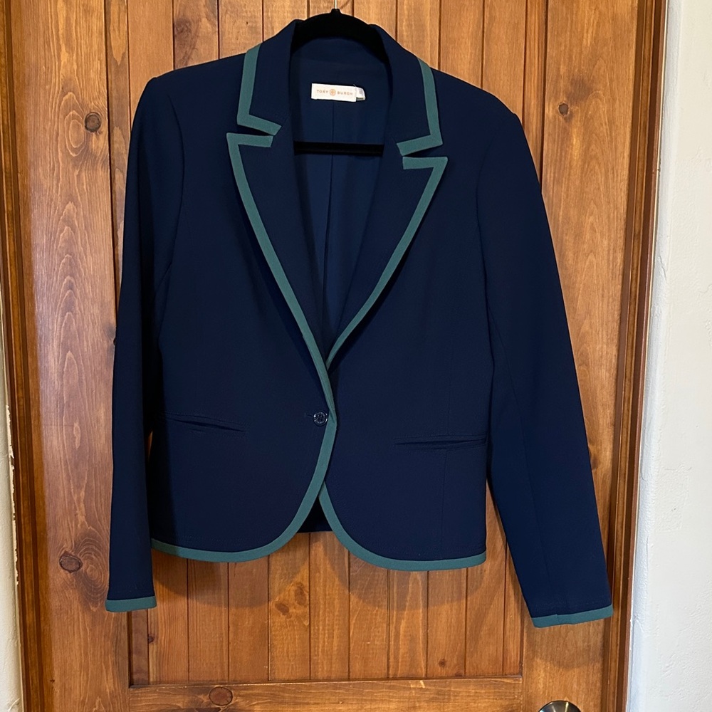 Tory Burch Navy Blazer with Green Trim